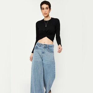 h&m twisted waist long slv crop top